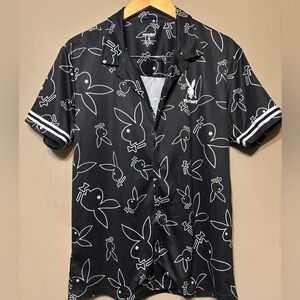 PLAYBOY Official Signature Logo Short Sleeve Button Down Shirt